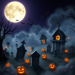 A dark and spooky animated cemetery with a cheerful Disney-style twist
