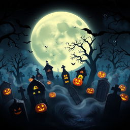 A dark and spooky animated cemetery with a cheerful Disney-style twist
