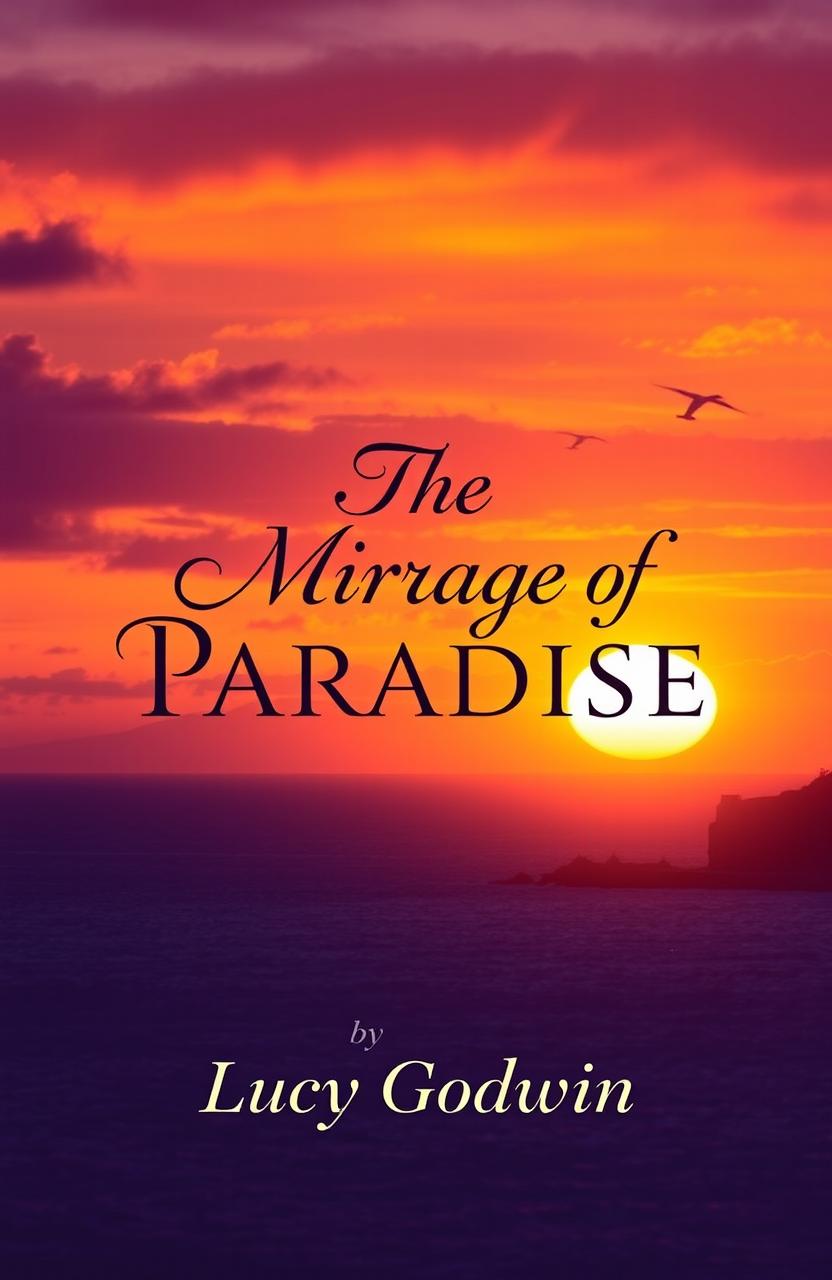 A book cover design featuring a stunning sunset over Puerto Vallarta, showcasing vibrant orange and purple hues in the sky as the sun sets on the horizon