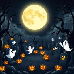 A dark and spooky animated cemetery in a charming Disney style