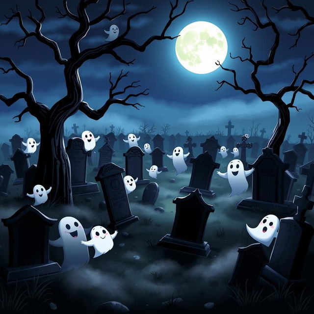 A dark and whimsical animated cemetery in a delightful Disney style