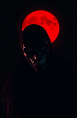 A sinister man wearing a dark mask and displaying an evil grin, standing in the foreground