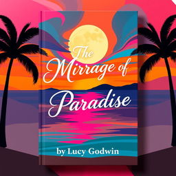 An abstract book cover design featuring a stunning sunset over the Bay of Puerto Vallarta, characterized by bold, sweeping colors of orange, pink, and deep blue