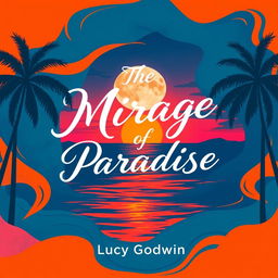 An abstract book cover design featuring a stunning sunset over the Bay of Puerto Vallarta, characterized by bold, sweeping colors of orange, pink, and deep blue