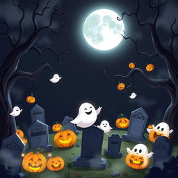 A dark and whimsical animated cemetery designed in a delightful Disney style
