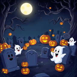 A dark and whimsical animated cemetery in a Disney-inspired style