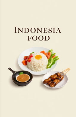 An elegant ebook cover showcasing Indonesian food in a minimalist style