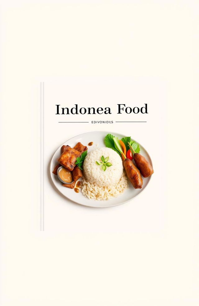 An elegant ebook cover showcasing Indonesian food in a minimalist style