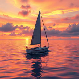 A vivid animation scene depicting a sailboat drifting aimlessly in the ocean, completely devoid of sails