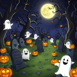 A darkly enchanting animated cemetery in a classic Disney style