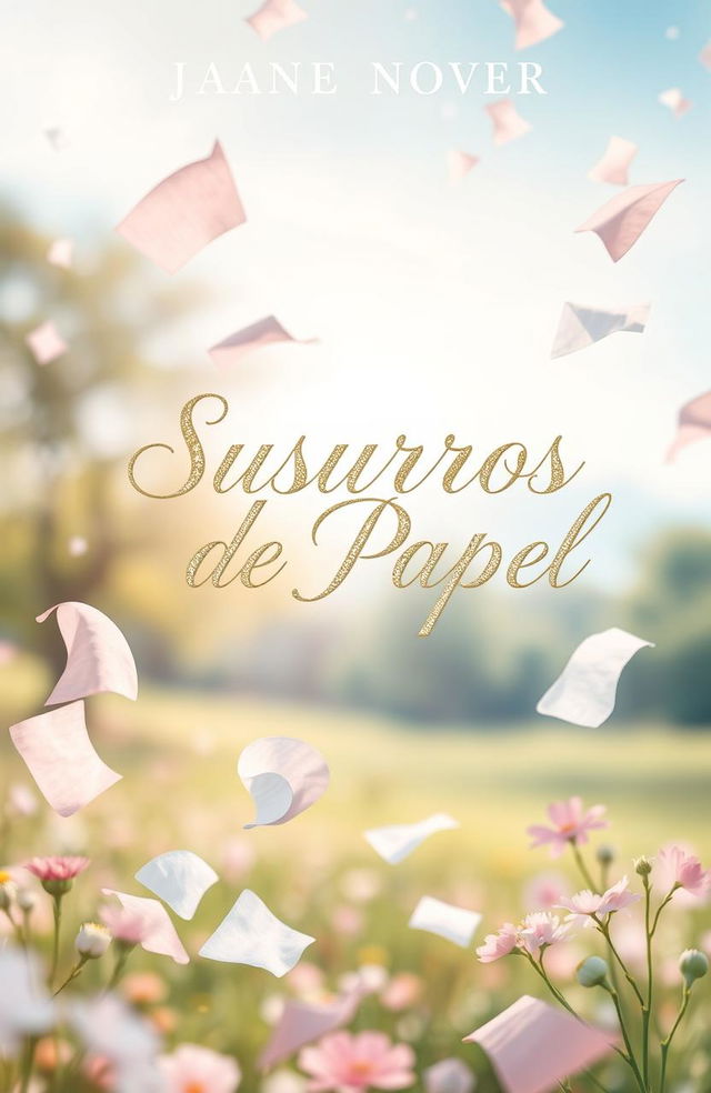 A magical and whimsical book cover for a novel titled 'Susurros de Papel'