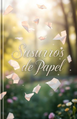 A magical and whimsical book cover for a novel titled 'Susurros de Papel'