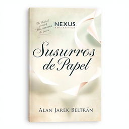 A captivating book cover for a novel titled 'Susurros de Papel', featuring the editorial logo of Nexus