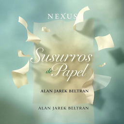 A captivating book cover for a novel titled 'Susurros de Papel', featuring the editorial logo of Nexus