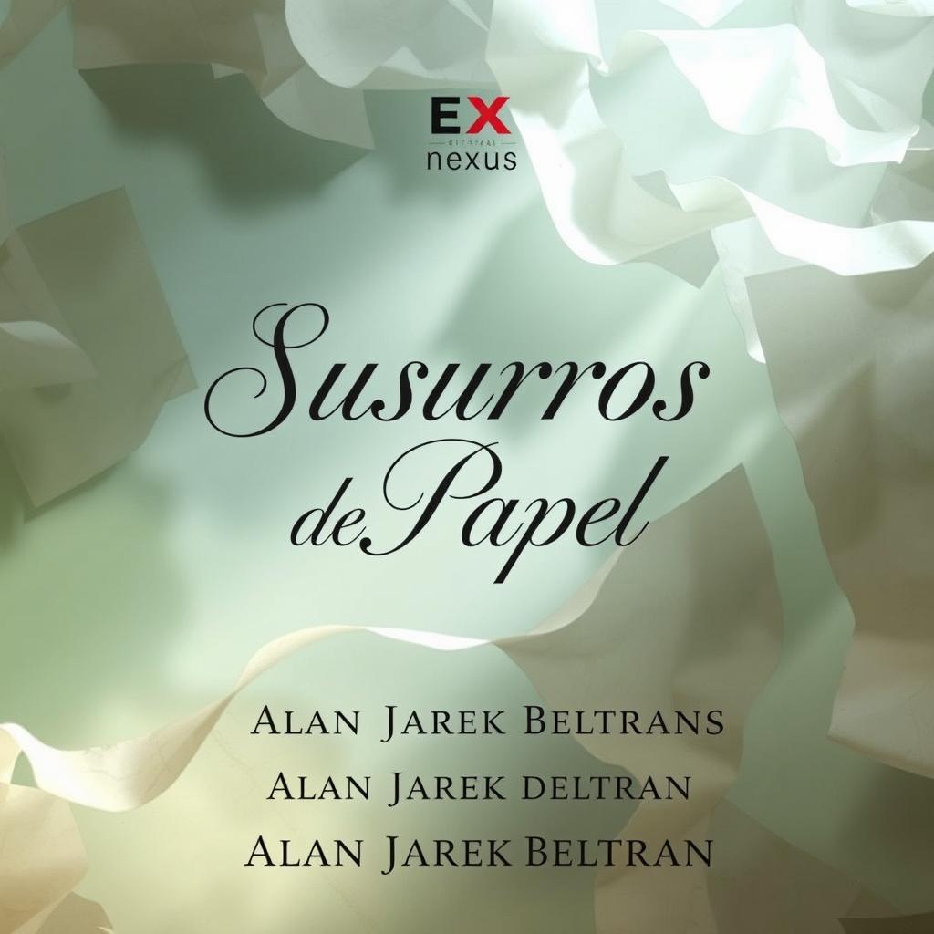 A captivating book cover for a novel titled 'Susurros de Papel', featuring the editorial logo of Nexus