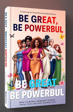 A visually striking book cover for the title 'Be Great, Be Powerful', featuring powerful women standing together in a confident pose, each representing different backgrounds and cultures