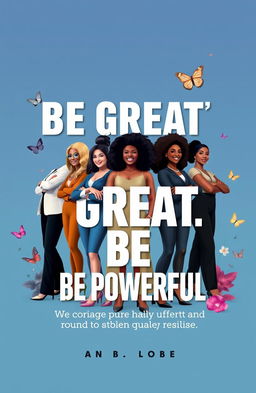 A visually striking book cover for the title 'Be Great, Be Powerful', featuring powerful women standing together in a confident pose, each representing different backgrounds and cultures