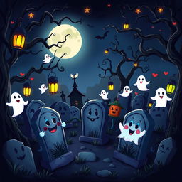 A dark, whimsical animated cemetery in a classic Disney style