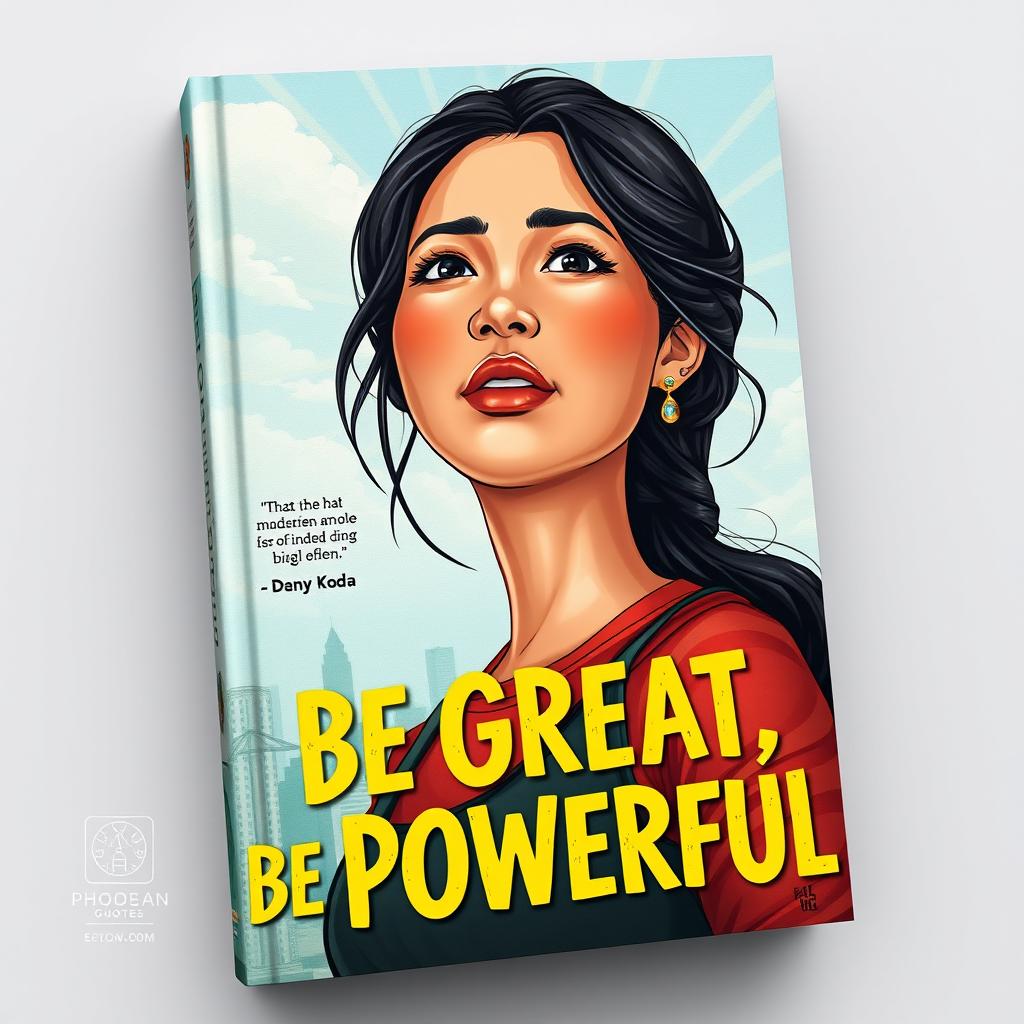 A captivating book cover for 'Be Great, Be Powerful', featuring an Indonesian woman who embodies strength and resilience