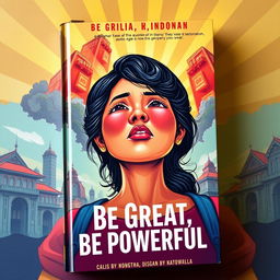 A captivating book cover for 'Be Great, Be Powerful', featuring an Indonesian woman who embodies strength and resilience