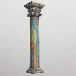 Dibujo hecho con aerógrafo multicolor de una columna griega simétrica con gran detalle y línea media de grosor.