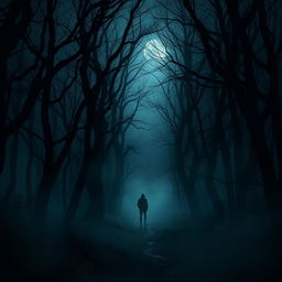 A haunting image inspired by The Whispering Woods, showcasing a dark and menacing forest setting