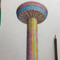 Dibujo hecho con aerógrafo multicolor de una columna griega simétrica con gran detalle y línea media de grosor.