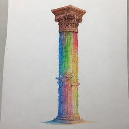 Dibujo hecho con aerógrafo multicolor de una columna griega simétrica con gran detalle y línea media de grosor.