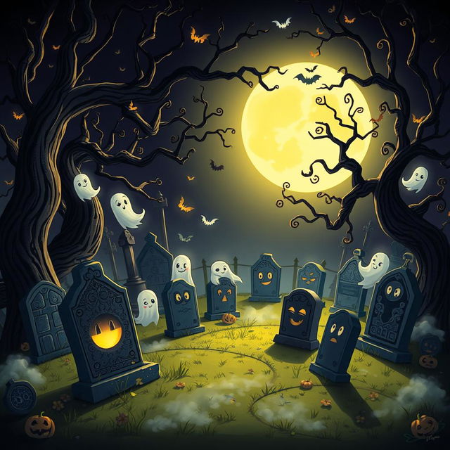 A dark yet enchanting animated cemetery in the whimsical Disney style