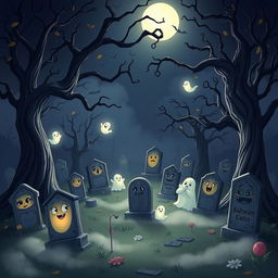 A dark yet enchanting animated cemetery in the whimsical Disney style