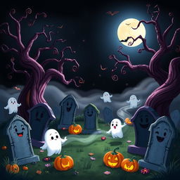 A dark and whimsical animated cemetery in classic Disney style