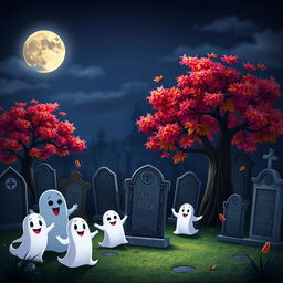 A dark and whimsical animated cemetery in the charming Disney style