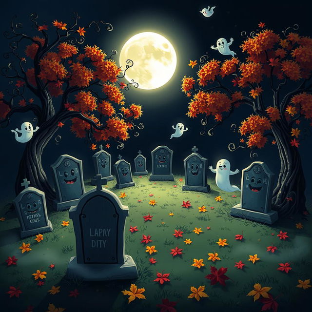 A dark and whimsical animated cemetery in the delightful Disney style