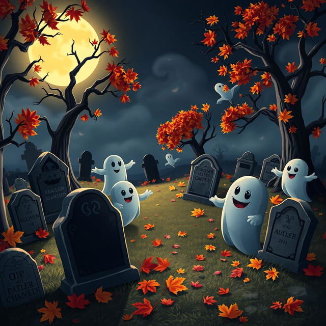 A dark and whimsical animated cemetery designed in delightful Disney style