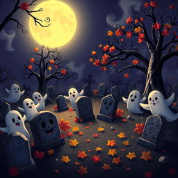 A dark and whimsical animated cemetery designed in delightful Disney style