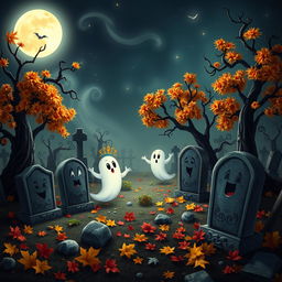 A dark and whimsical animated cemetery designed in delightful Disney style