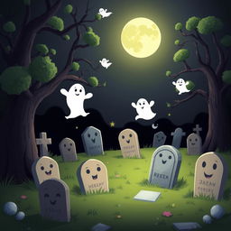 A dark and whimsical animated cemetery in a delightful Disney style