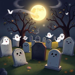 A dark and whimsical animated cemetery in a delightful Disney style