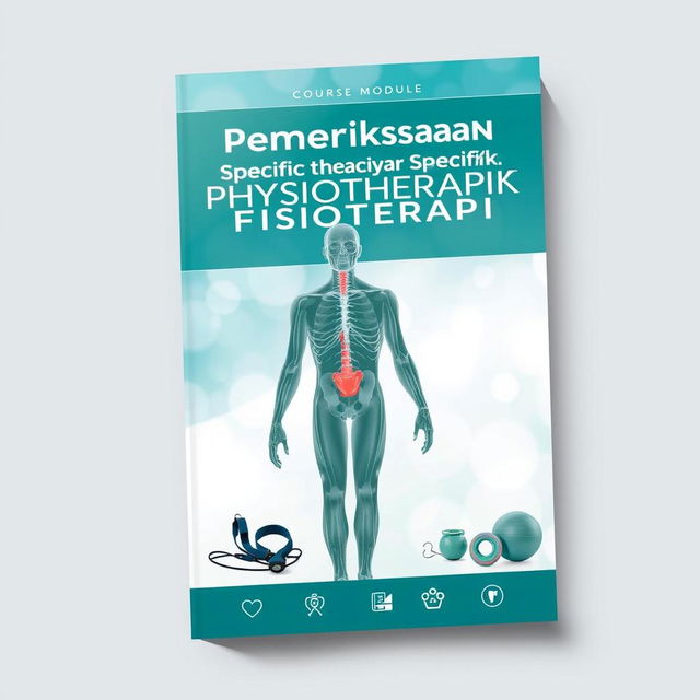 A detailed and professional cover design for a course module on 'Specific Physiotherapy Examination'