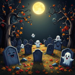 A dark and whimsical animated cemetery in a charming Disney style