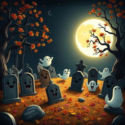 A dark and whimsical animated cemetery inspired by Disney style