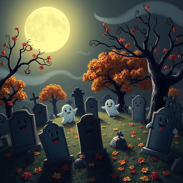 A dark and whimsical animated cemetery inspired by Disney style