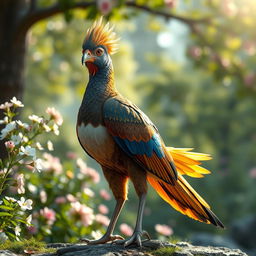 A beautiful bird-human hybrid with large breasts, embodying features of Central Asian aesthetics