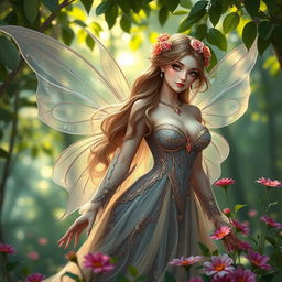 A beautiful fairy with large breasts, inspired by Central Asian aesthetics