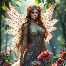 A beautiful fairy with large breasts, inspired by Central Asian aesthetics