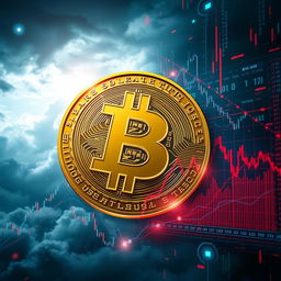 A visually striking representation of a Bitcoin symbol in a downward spiral, surrounded by digital data streams and a graph showcasing a falling price