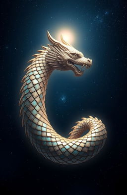 A mystical depiction of Uroboro, the ancient symbol of a serpent or dragon eating its own tail, representing the cycle of life and eternity