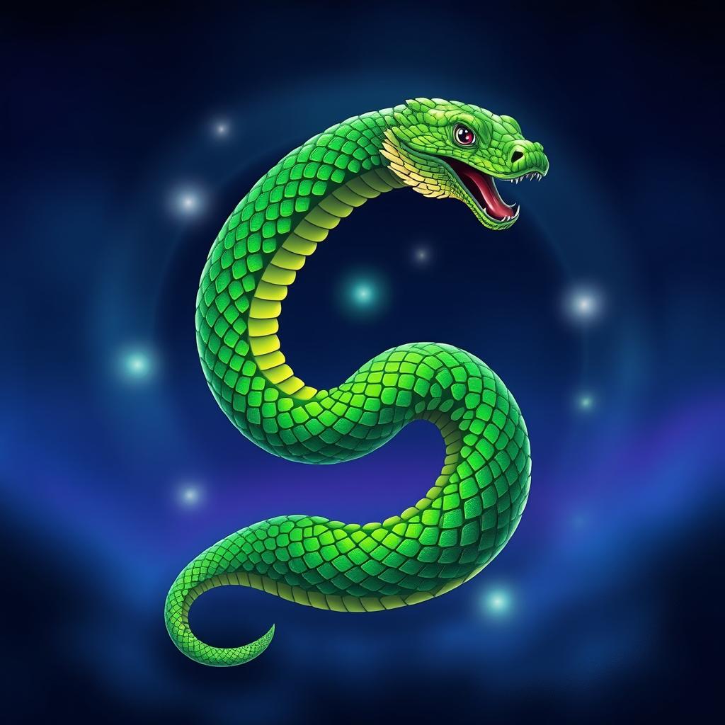 A vibrant illustration of a green serpent eating its own tail, representing the ancient symbol of Uroboro