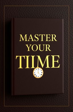 An elegant and stylish ebook cover design focused on time management, featuring a rich, textured leather background in dark brown
