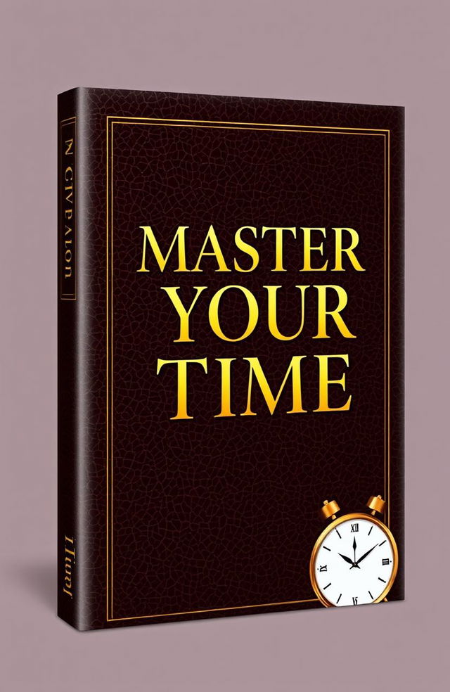 An elegant and stylish ebook cover design focused on time management, featuring a rich, textured leather background in dark brown